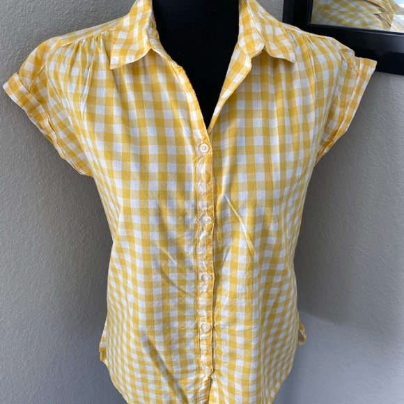 OLD NAVY Yellow Gingham Button Down Short Sleeve Shirt Small - Picture 5 of 14